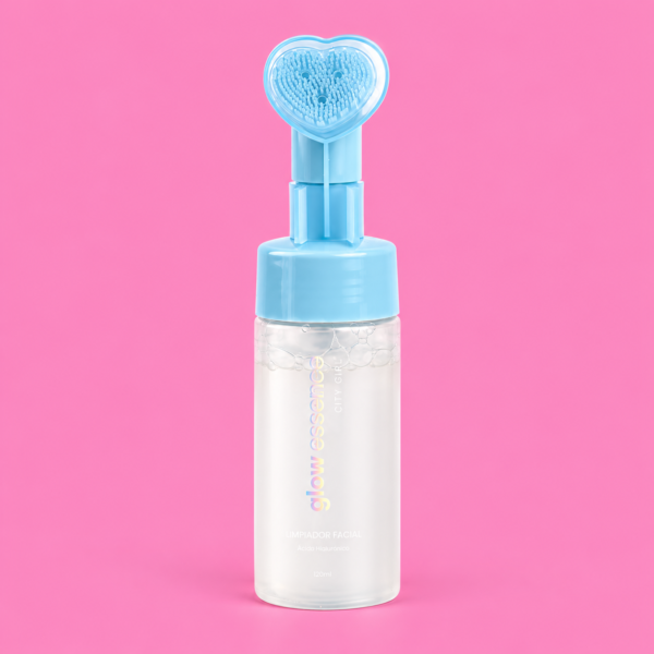 GLOW ESSENCE - Limpiador facial espuma Ácido Hialurónico con aplicador de corazón (cerdas de silicona)