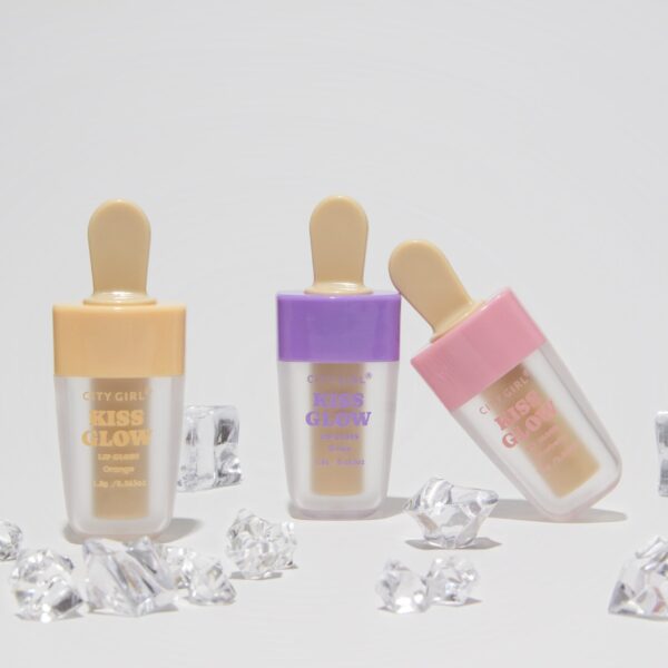 KISS GLOW LIP BALM PALETITA DE HELADO SIN COLOR - Naranja, Frutilla, Uva (balsamo sin color)