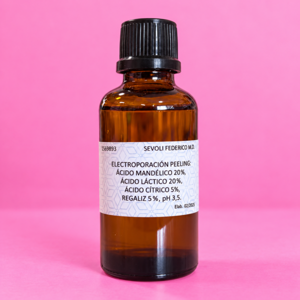 Electroporación peeling: Mandélico 20%, Láctico 20%, Cítrico 5%, Regaliz 5% - pH 3,5 50 ml.